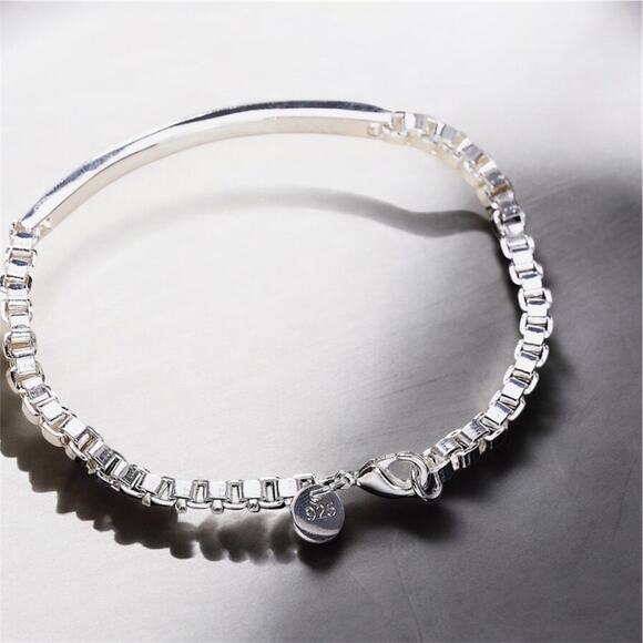 925 Stamped Silver Plated Bracelet Unisex Classic Strip lattice chain 20CM - Picture 3 of 5